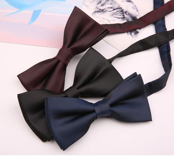 

bow ties matte tie men's wine red black navy blue knot wedding groom groomsmen korean pure color double layer, Black;gray