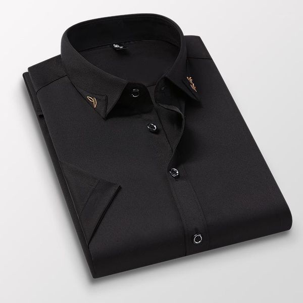 

checkered shirts for men summer short sleeved leisure slim fit solid shirt square collar soft causal male with front pocket men's dres, White;black