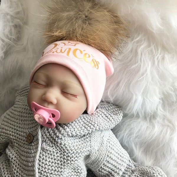 

caps & hats autumn winter letter princess golden print cotton kids baby girls hat with pompom born toddler bonnet po props, Yellow