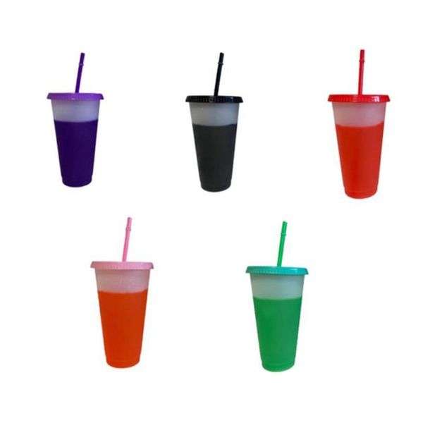 

mugs 1/5pcs 700ml straw cup color changing cold cups with lid reusable plastic tumbler coffee mug drinkware