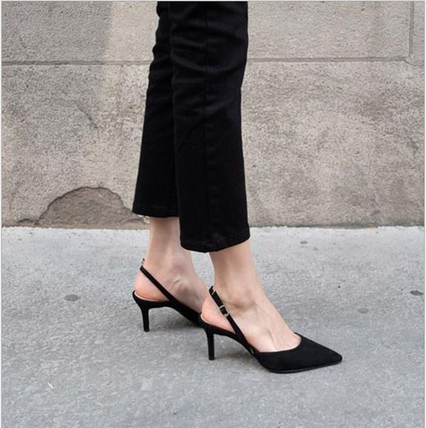 

dress shoes pointed high heels female 2021 korean version of the fashion word buckle back stiletto women's black single