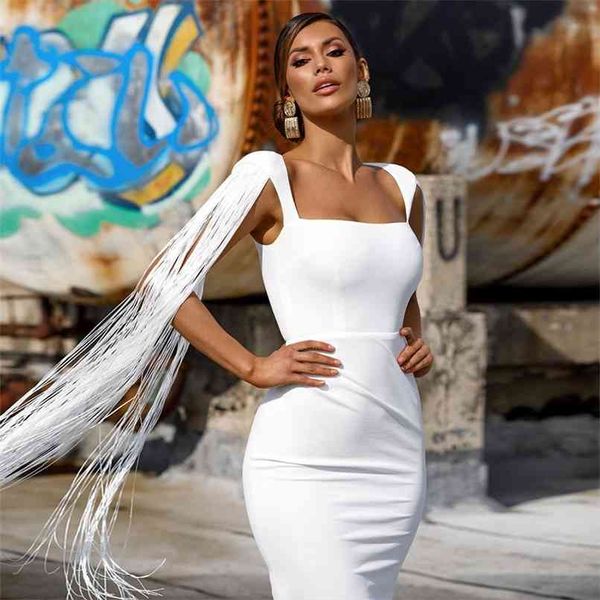 

summer tassel sleeveless club bandage dress women black knee length celebrity runway party bodycon dresses 210507, Black;gray