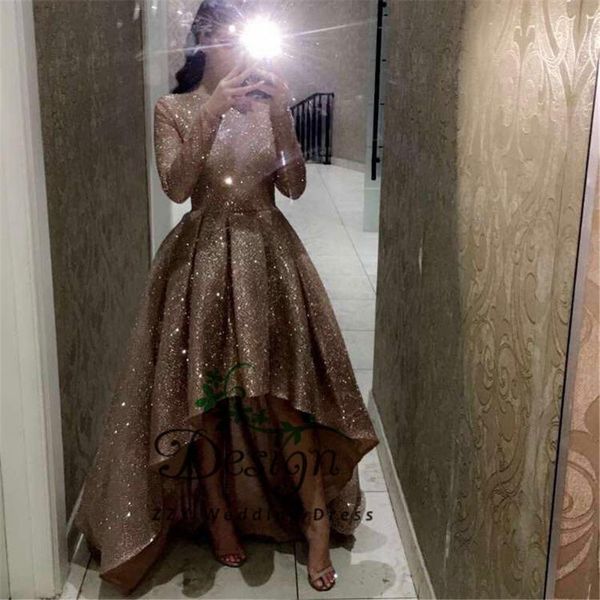 

party dresses sparkling high neck high-low sweep train evening full-length sequins long sleeves a-line beading, White;black
