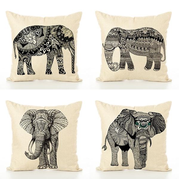 Cuscino/Cuscino Decorativo Serie di Animali Fodera per Cuscino Cuscini Elefante Fodere per Cuscini in Lino Stampa Federa Divano Casa Camera da Letto Soggiorno Deco