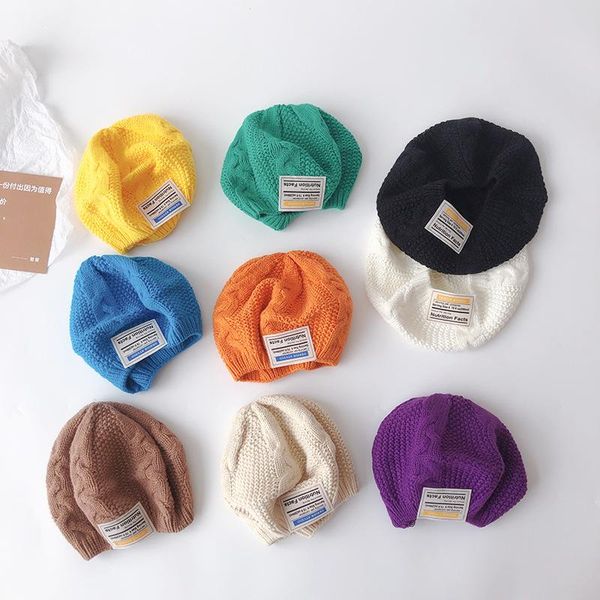 

caps & hats autumn winter baby knitted for kids boys girls letter pattern berets soft warm fashion children 9 colors, Yellow