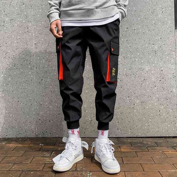 

man streetwear fashion sweatpants high street cargo hare abz474 pants, Black