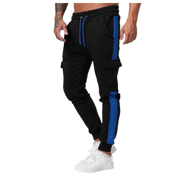 

men's pants men outdoor sports trousers multi-pocket autumn and winter plus velvet solid color pocket lace-up overalls, Black