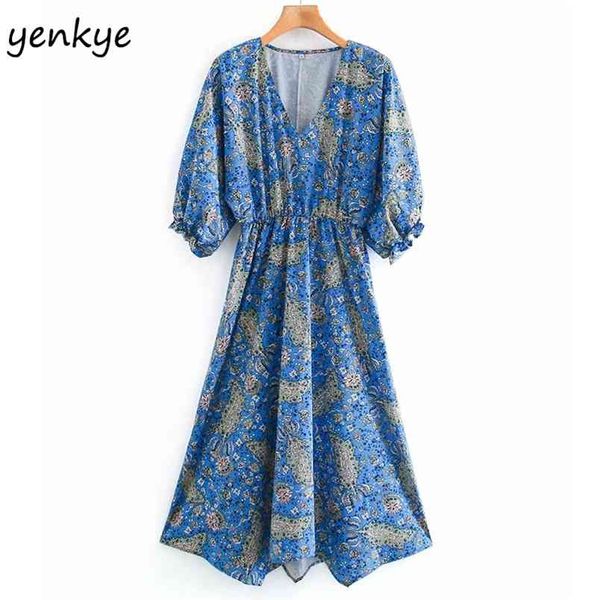 

fall women vintage floral print female v neck half sleeve elastic waist a-line plus size casual dress 210514, Black;gray