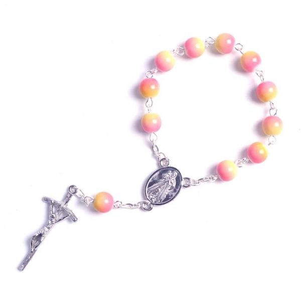 

chokers fashion religious round pink blue acrylic beads jesus merciful and mary catholic decade rosary, Golden;silver