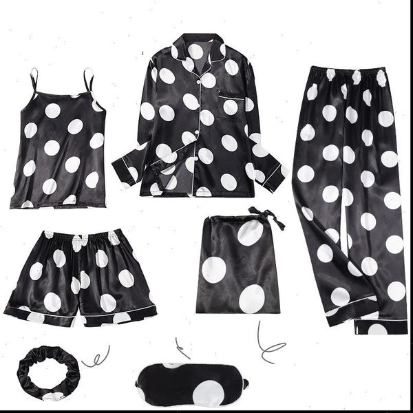 

pajamas set dot women sleepwear rayon silk pyjama shirt pants casual size ribbon homewear ship from spain russia warehouse, Black;red