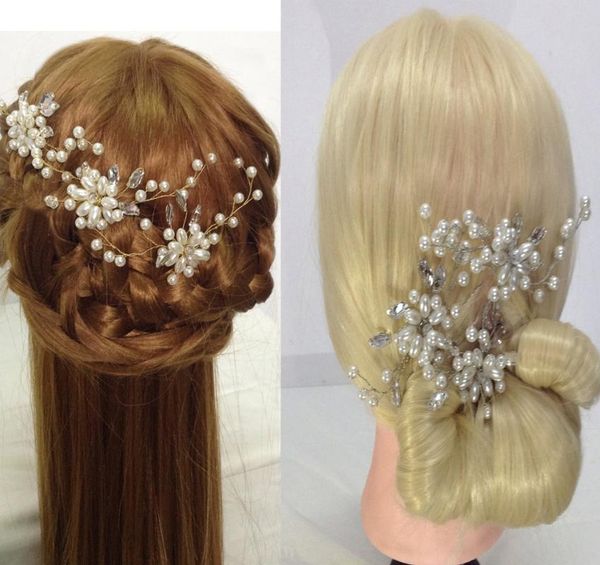 

hair clips & barrettes 3 piece sticks for bridal head with rhinestone pearl pins and accessoires wedding jewelry women, Golden;silver