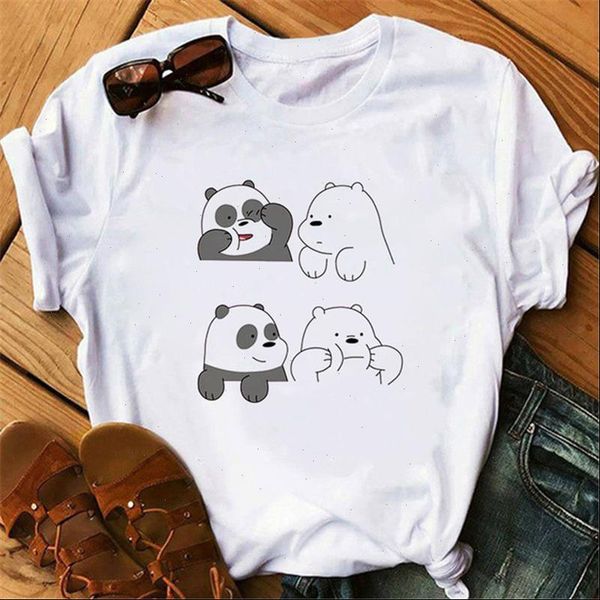 

women t shirts casual summer cartoon baer print cute tee shirt kawaii female round neck clothing, White