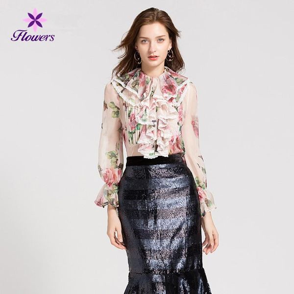 

women's blouses & shirts autumn chiffon blouse women clothes plus size fashion perspective shirt ruffled print solid long sleeve l, White