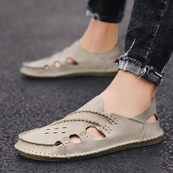 

men sandals genuine leather men beach shoes outdoor brand men casual shoes slip on slippers sneakers summer shoes, Black
