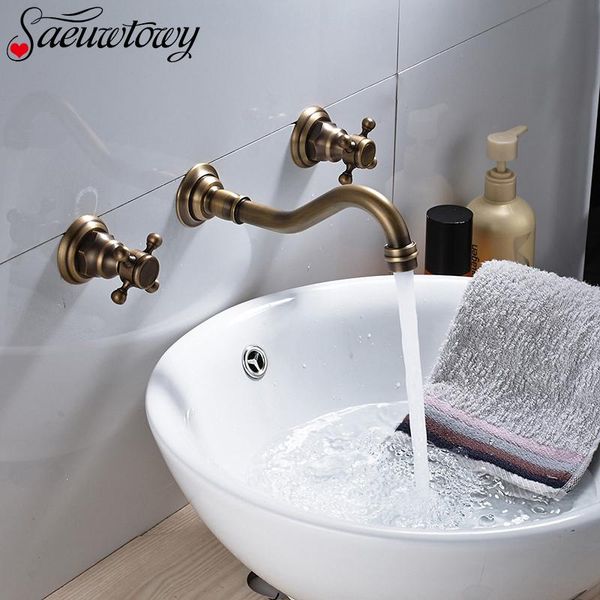 

bathroom sink faucets antique brass basin faucet cross handle wall mount mixer tap