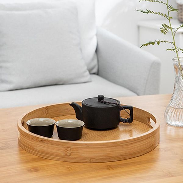 

kitchen storage & organization round serving bamboo wooden tray for dinner trays tea bar breakfast food container handle