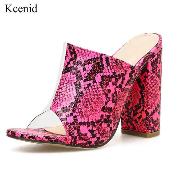 

slippers kcenid transparent pvc snake print slides shoes female open toe block high heels women platform summer footwear 2021, Black