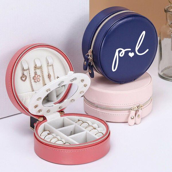 

jewelry pouches, bags customized name logos casket cosmetic storage box portable travel zipper pu packaging display organizer gift, Pink;blue