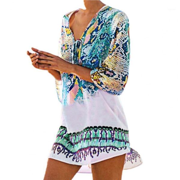 

swimsuit cover breathable all-match multi-color snake print trendy women beach up summer 2021 women's swimwear, White;black