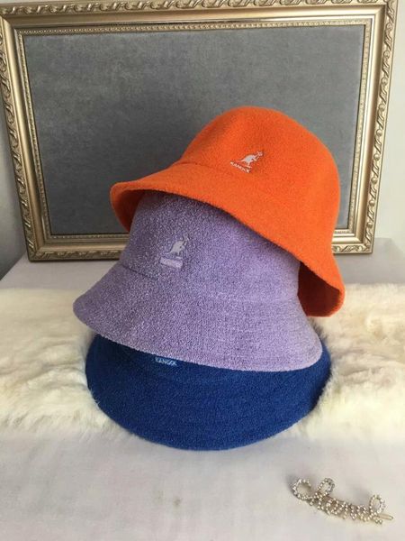 

wide brim hats 2021 autumn and winter knitted kangaroo fisherman hat female fashion solid color wild painter wool tide, Blue;gray