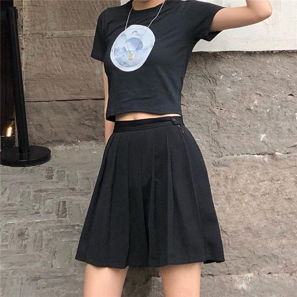 

women's t-shirt 2021 short female korean version of the high waist short-sleeved for students, White