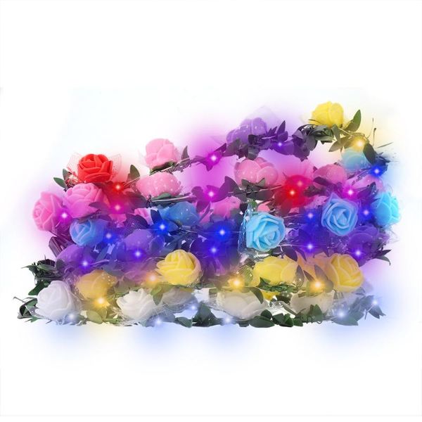 

party decoration colorful christmas glowing wreath halloween crown flower headband women girls led light up hair hairband garlands