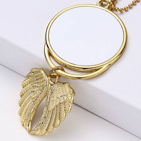 

factory wholesale heat transfer printing blank metal pendant round angel wing car ornament pendant party gift