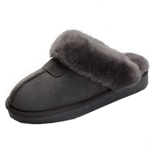 

sandals winter sheep women's warm fur leather wool slippers casual r9yd, Black