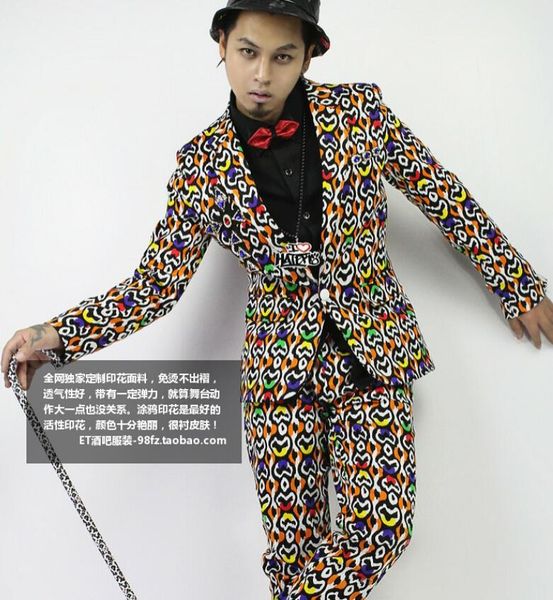 

s-5xl 2021 men brand fashion leopard colorful printing press suit singer costumes stage formal dress plus size suits men's & blazers, White;black