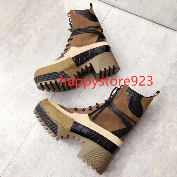 

women major ankle boots fashion lace up platform leather martin boot r ladies letter print winter booties shoes 7198, Black