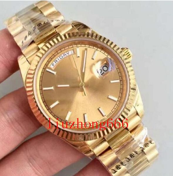 

fashion men automatic self-wind 41mm rose gold watch green dial sapphire glass stainless steel daydate no battery 2813 sweeping, Slivery;brown
