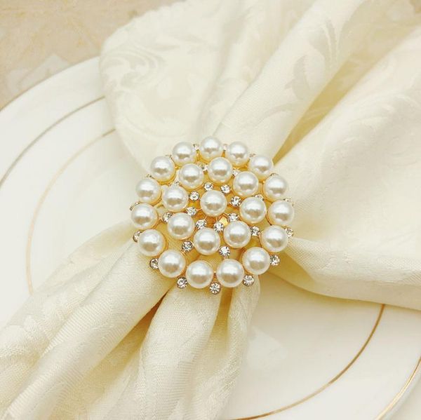 

napkin rings 12pcs/lot wedding pearl ring alloy flower buckle diamond table deskdecorations