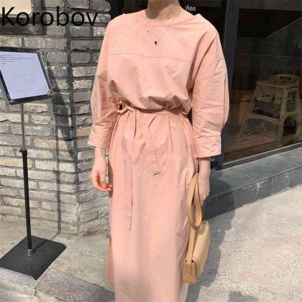 

korobov korean sweet pink women dress vintage casual long sleeve o neck elegant dresses new preppy style vestidos mujer 210430, Black;gray