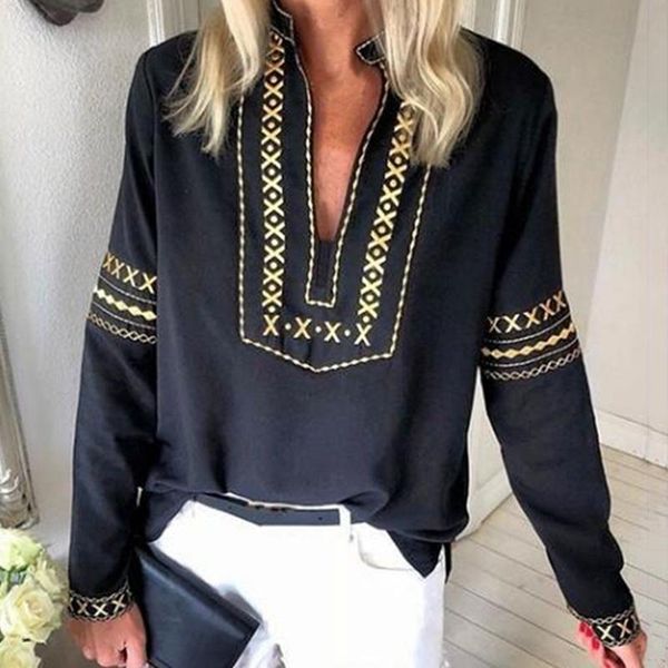 

fashion woman retro vintage blouse women print shirt 5xl long sleeve womens and feminine female shirts plus women's blouses &, White