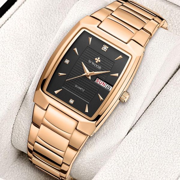 

wristwatches wwoor brand mens watches 2021 luxury square quartz clock male stainless steel waterproof automatic date wristwatch zegarek mesk, Slivery;brown