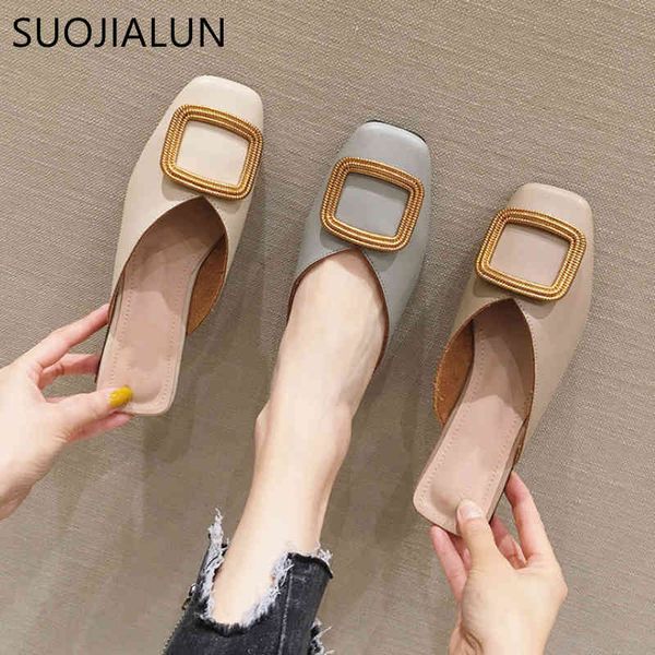 

suojialun mule shoes women low heel slipper leather pu wooden block heel open shallow loafers slip on casual slides sandal shoes c0330, Black