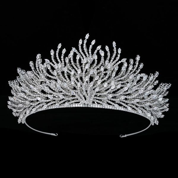 

hair clips & barrettes tiaras and crown hadiyana fashion feather shape girl party bride wedding jewelry zircon bc5875 accesorios para el cab, Golden;silver