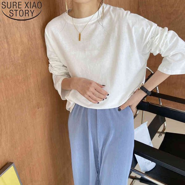 

street style cotton solid plus size oversize women white t-shirt tees spring autumn loose long sleeve clothes 9670 210417