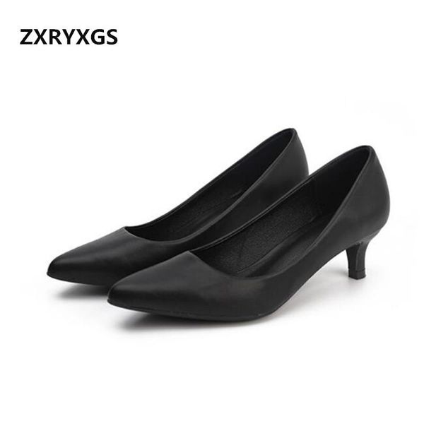 

dress shoes 2021 fashion thick with 5cm high-heeled women soft leather ol office thin 3cm shallow mouth single, Black