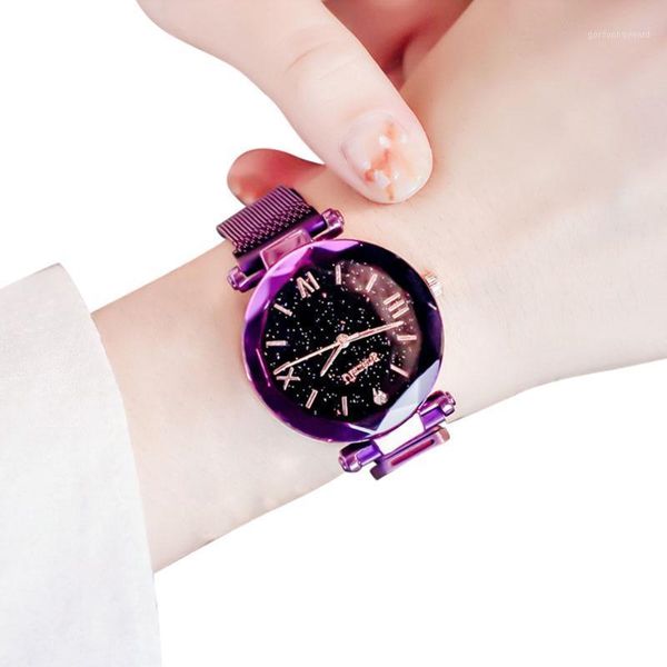 

wristwatches ly 1 pcs women lady wrist quartz watch round starry sky magnetic buckle fashion gift cla88, Slivery;brown