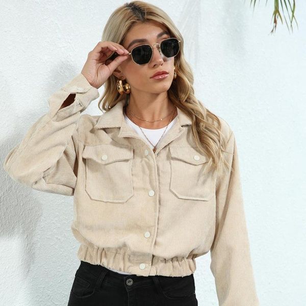 

street corduroy autumn winter short coat women solid color long sleeve jacket women's jackets, Black;brown