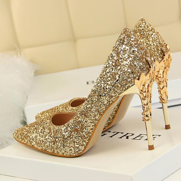 

dress shoes fall women 9.5cm extreme high heel fashion pumps bling sequin elegant fetish escarpins lady prom wedding, Black