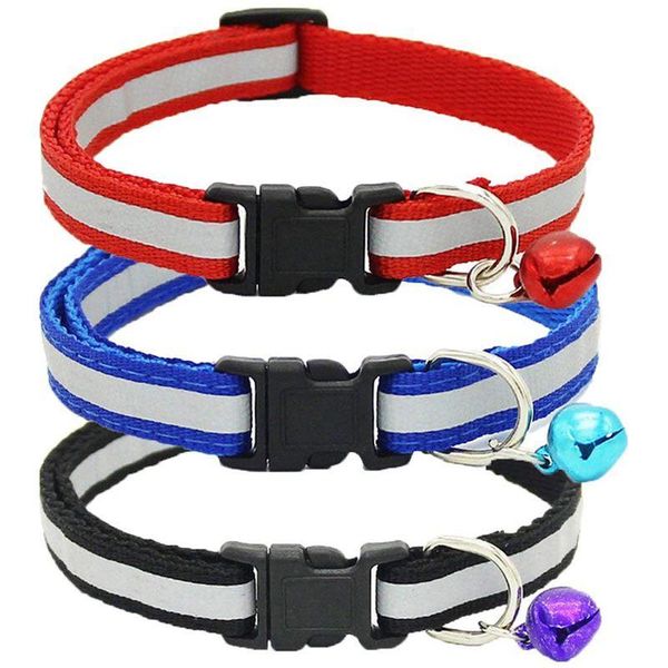 

adjustable reflective pet collar safety buckle with bell for cat dog, 3 pieces, colors dog collars & leashes