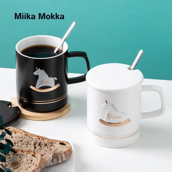 

creative trojan horse coffee mug with lid and spoon cute personality ceramic cartoon breakfast cup milk water mugs