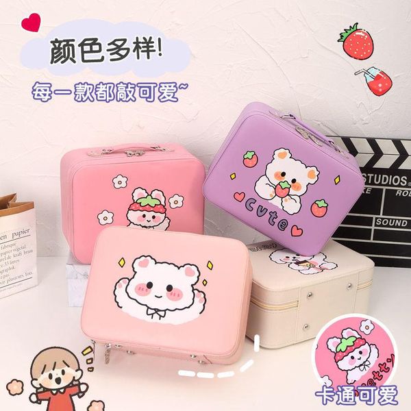 

cosmetic bags & cases fashion cartoon cute box large capacity pu leather organizer case female storage makeup bag handbag women girl