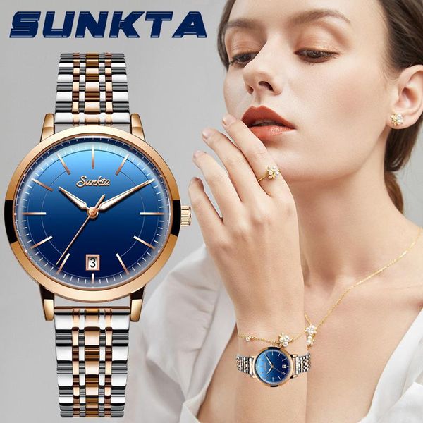 

wristwatches sunkta women watch creative design steel women's wrist watches female clock relogio feminino montre femme, Slivery;brown