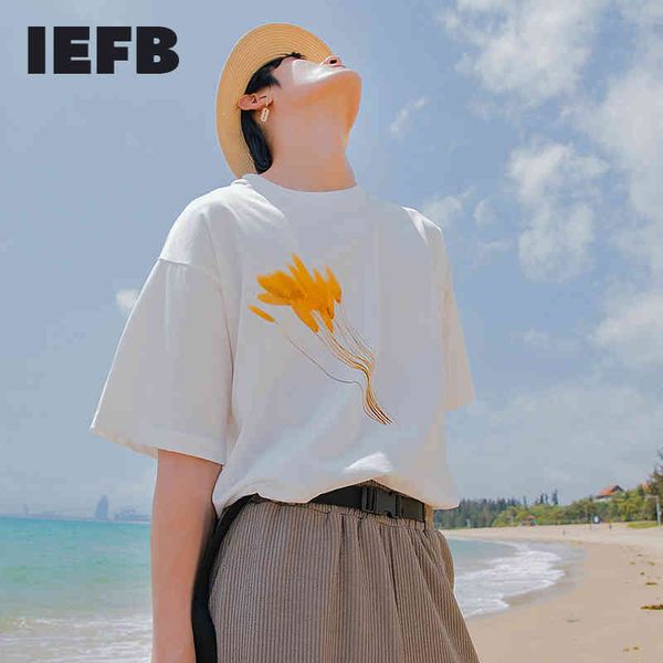 IEFB Men's Short Sleeve Summer T-shirts O-neck Casual White Pullovers Cloth Loose Print Loose Big Size Tee Tops 9Y6713 210524