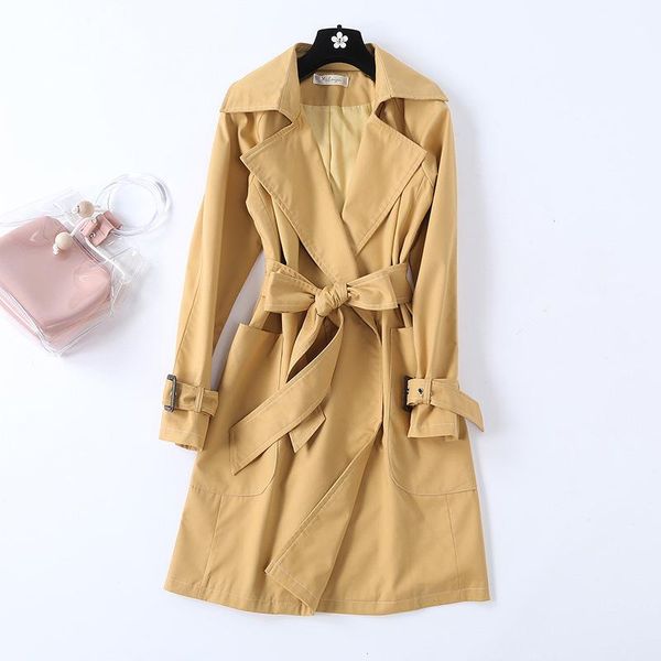 

women's trench coats [ewq] 2021 autumn winter oversized pocket long sleeve loose slim ladies windbreaker jacket modern lady casual coat, Tan;black