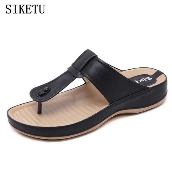 

slippers siketu summer women's sandals and feet leisure comfortable flat pregnant women outdoor walking, Black