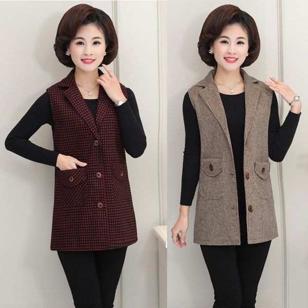 

women's vests middle-aged elderly vest spring autumn clothing plaid mother suit collar three button coat jacket d226, Black;white